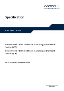 BTEC Level 2 Certificate in Working in the Health Sector specification